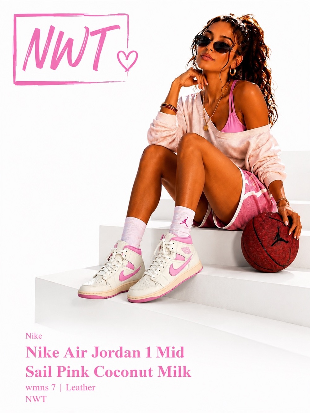 Nike Air Jordan 1 Mid sneakers in the Sail Pink Coconut Milk wmns 7 Leather NWT